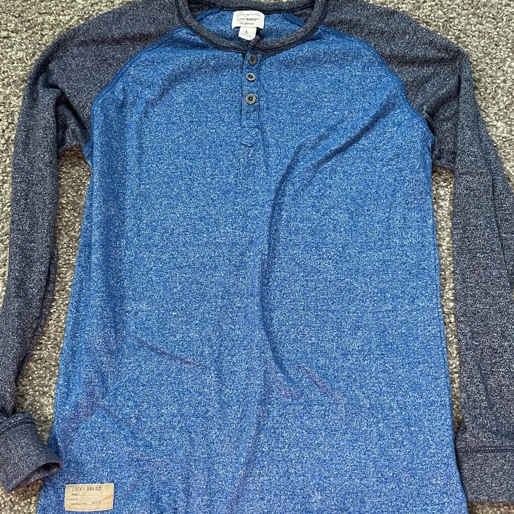 Lucky Brand Youth Large Blue Henley Shirt